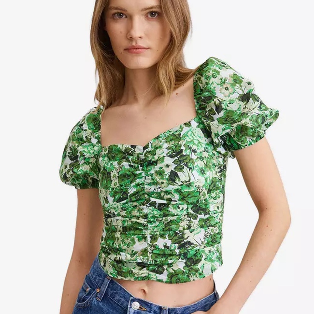 Mango Ruched Floral Print Top Size S - Picture 3 of 7